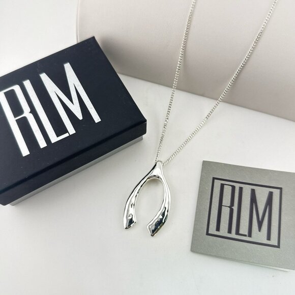 Robert Lee Morris RLM Necklace Wishbone Modernist White Bronze Pendant QVC - Picture 1 of 12